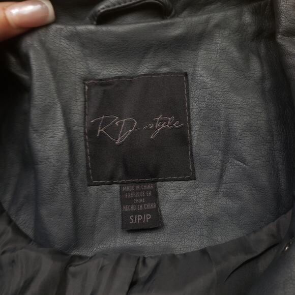 RD Style Womens Moto Biker Jacket Crop Faux Leather Zip Small Stretchy Collard - Picture 9 of 11